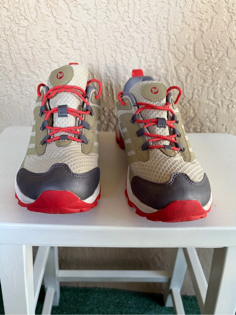 Merrell Waterproof Big Kids’ Olive Green and Red Trail Sneakers